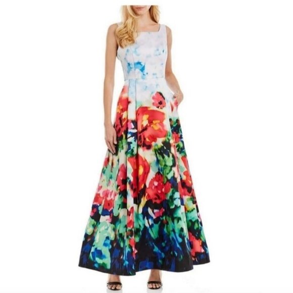 NICOLE Miller New York Ball Gown in Watercolor Floral Print Size 10 Event Prom - Picture 3 of 14